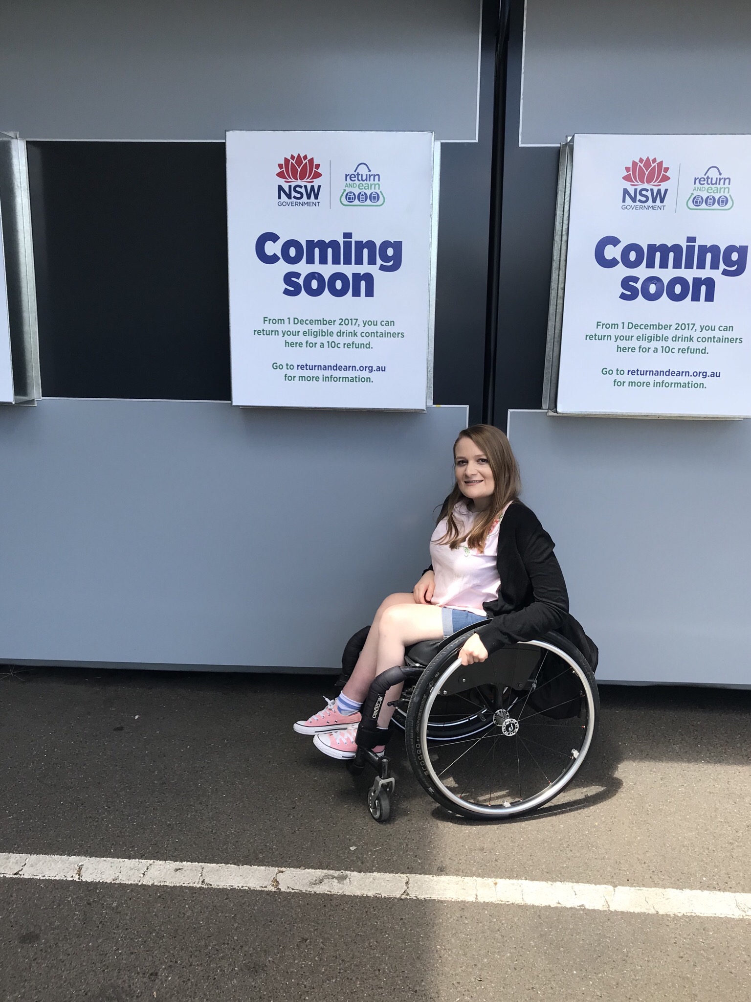 Kate pictured with the Return and Earn reverse vending machine PICTURE: Heather Swain 